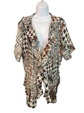 George Pleated Ruffle Blouse 2X Plus Size Abstract Print Flowy Boho Chic